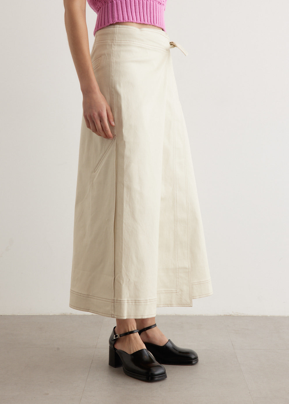Herringbone Canvas Long Wrap Skirt