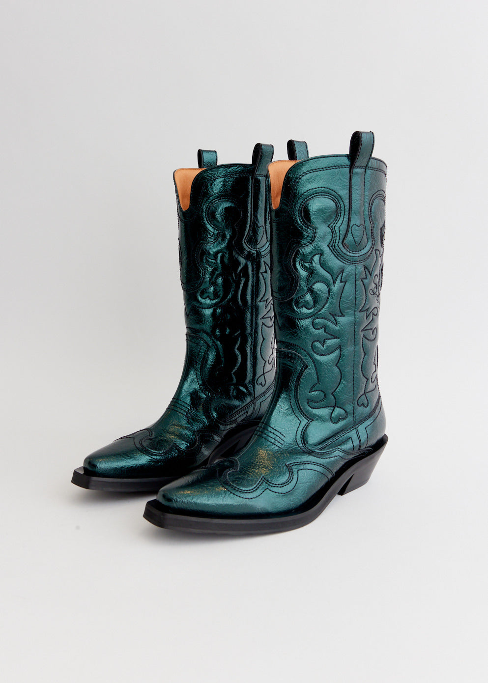 Mid Shaft Metallic Embroidered Western Boots