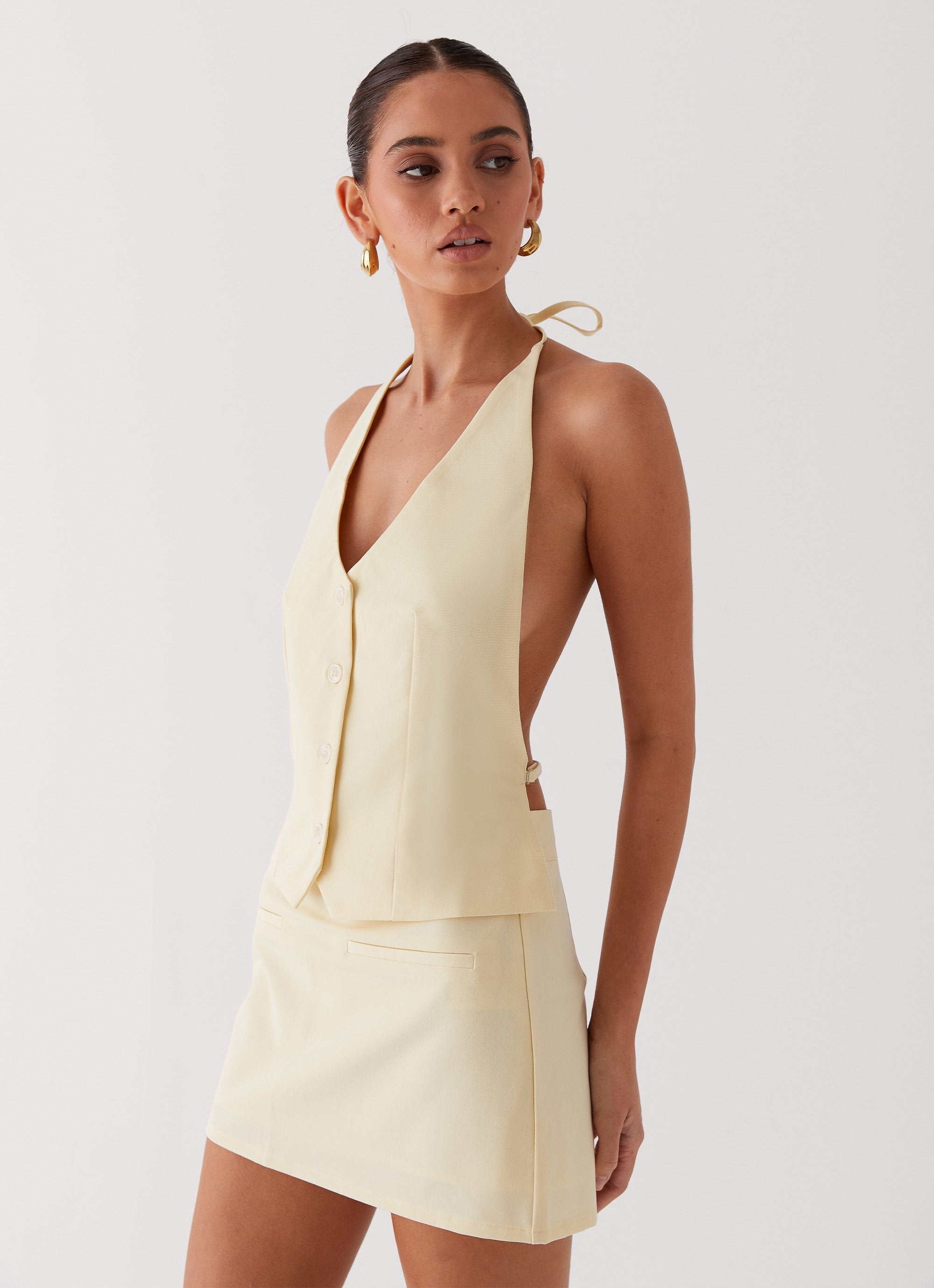 Sarah Halterneck Vest Top - Butter