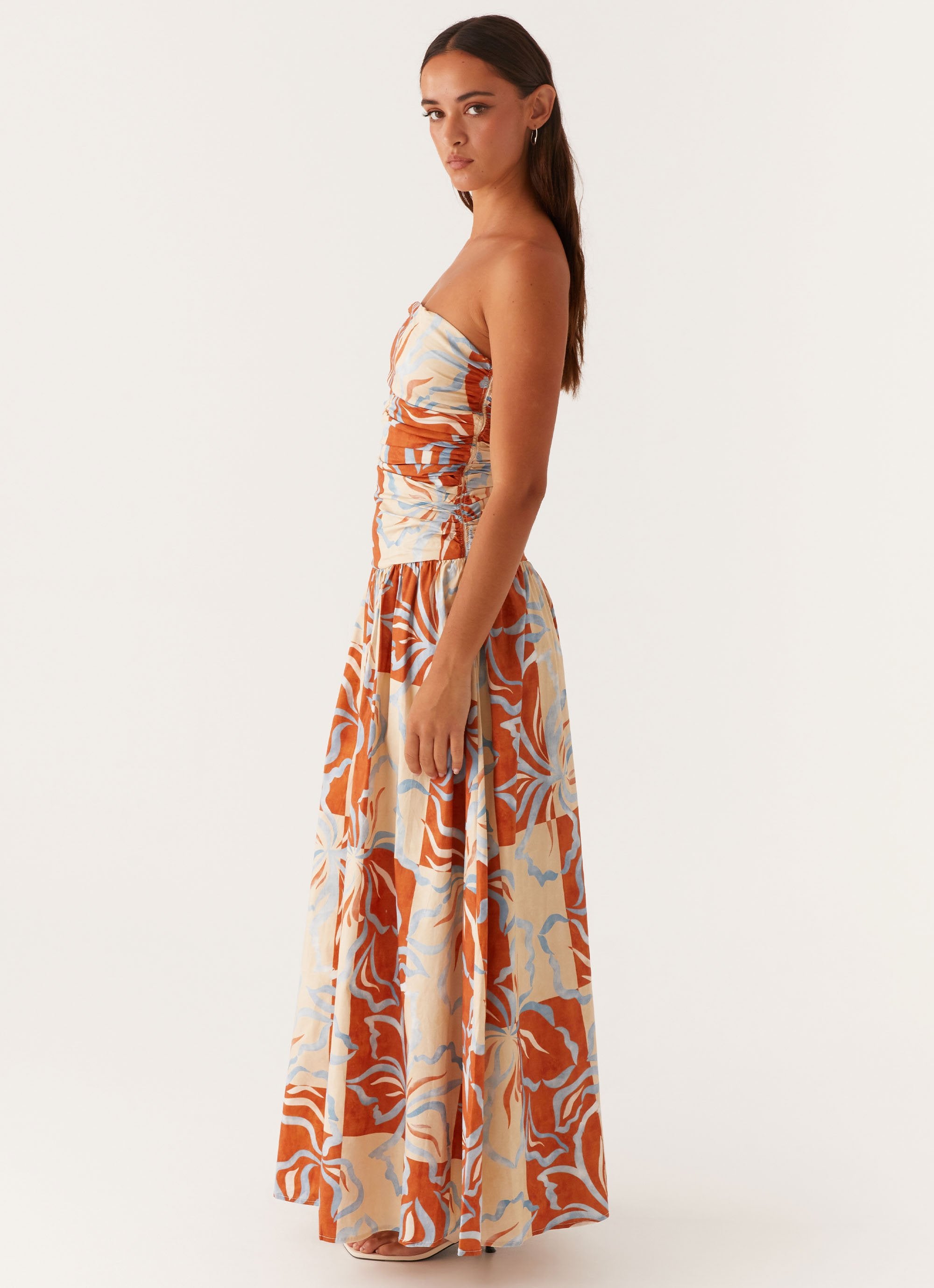 Carmel Maxi Dress - Orange Blue Floral