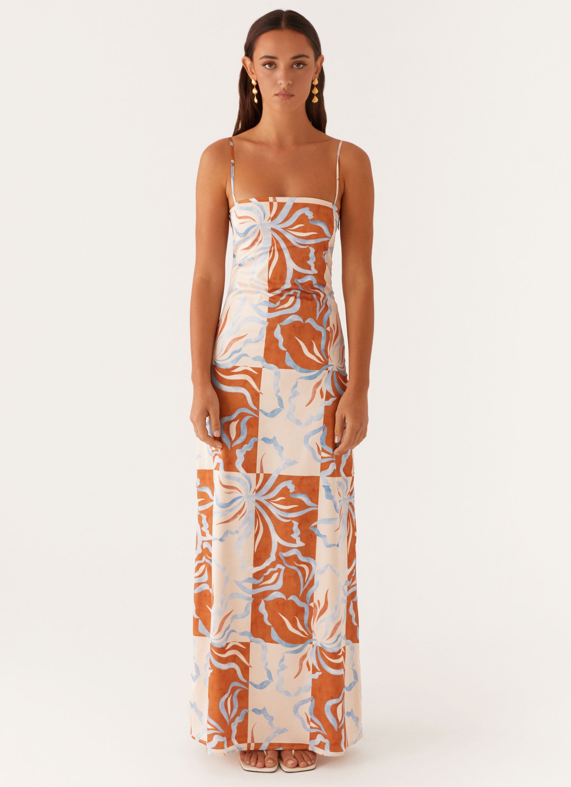 Aster Bloom Maxi Dress - Orange Blue Floral