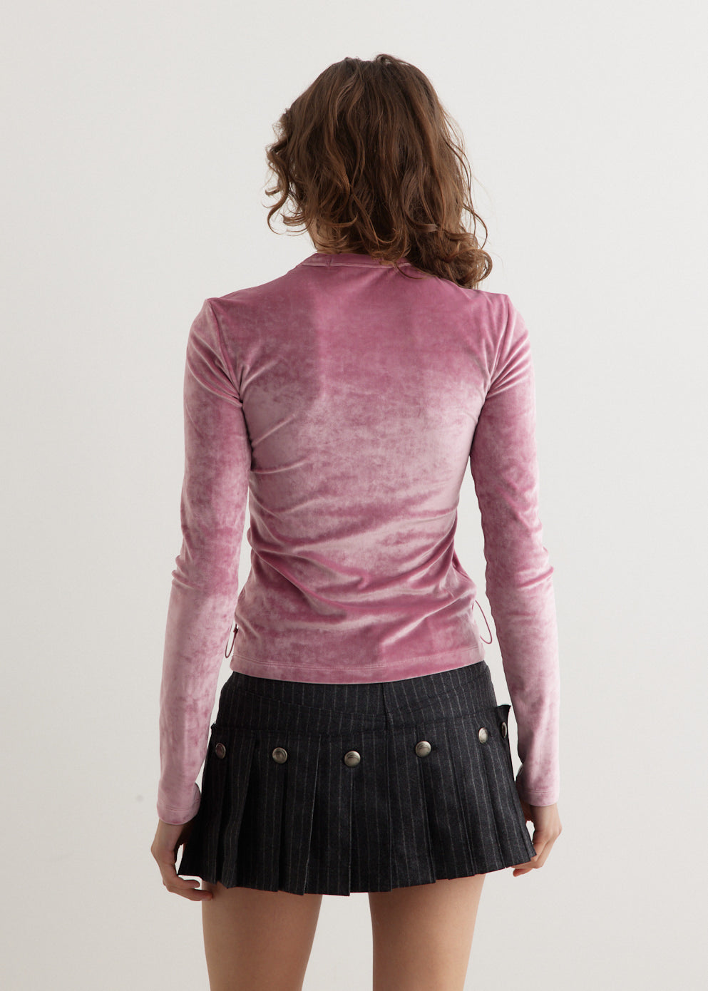 Velvet Lace Up Long Sleeve T-Shirt