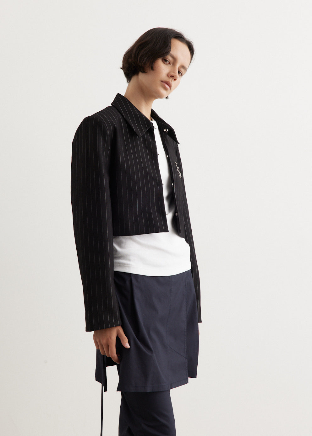 Compact Stripe Jersey Short Blazer