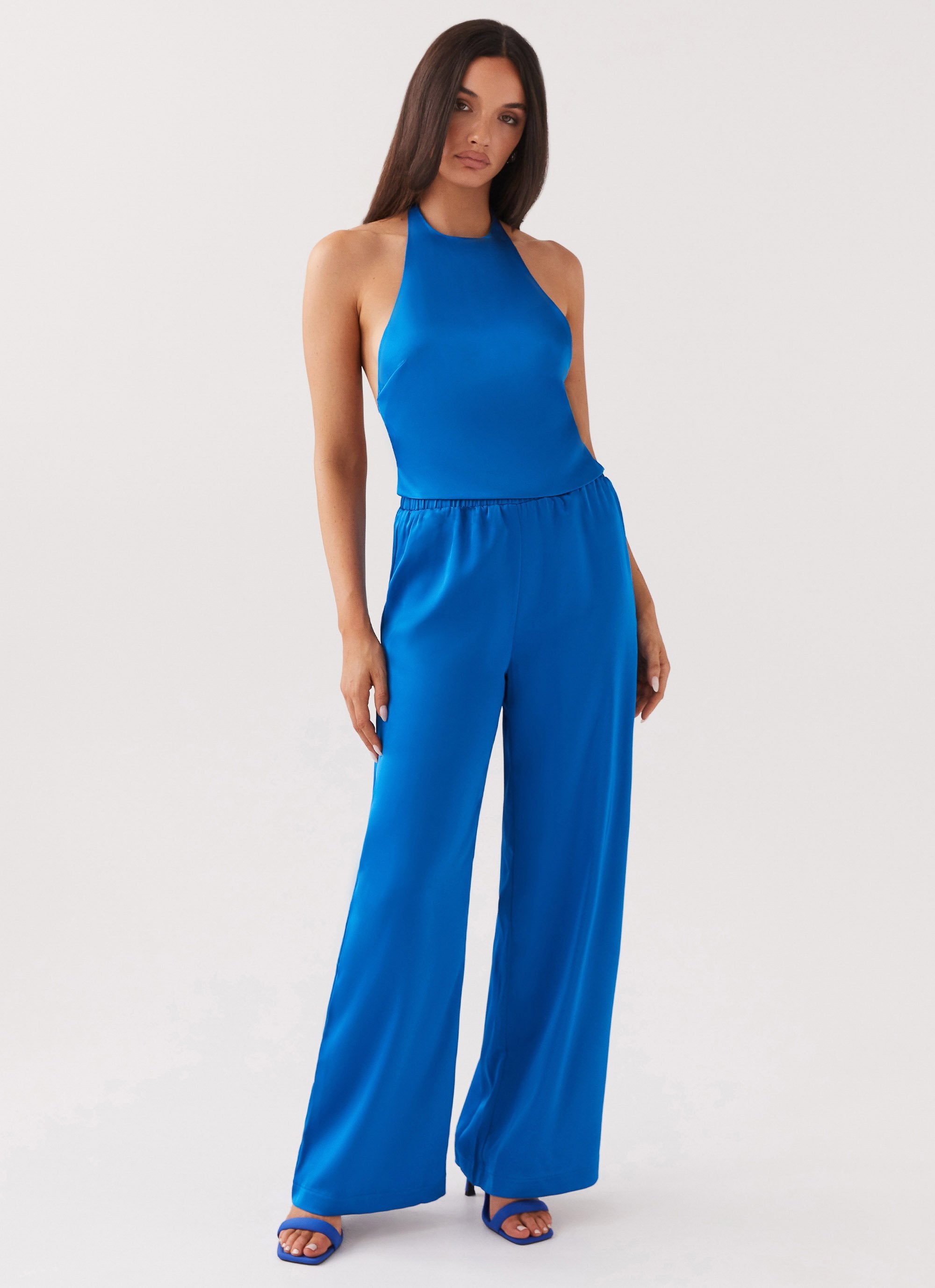 Palm Cove Satin Pants - Cobalt