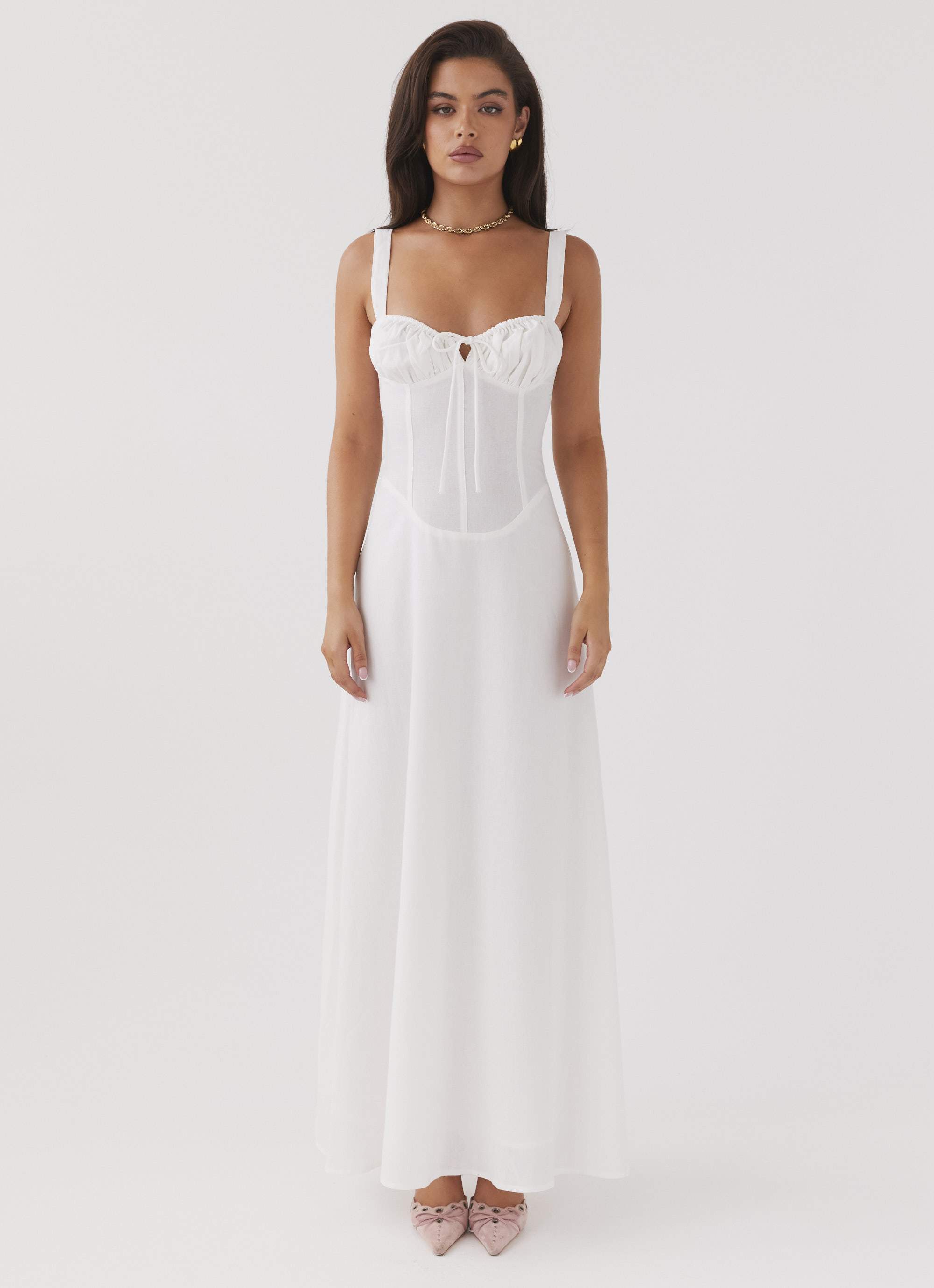 Lucie Linen Maxi Dress - White