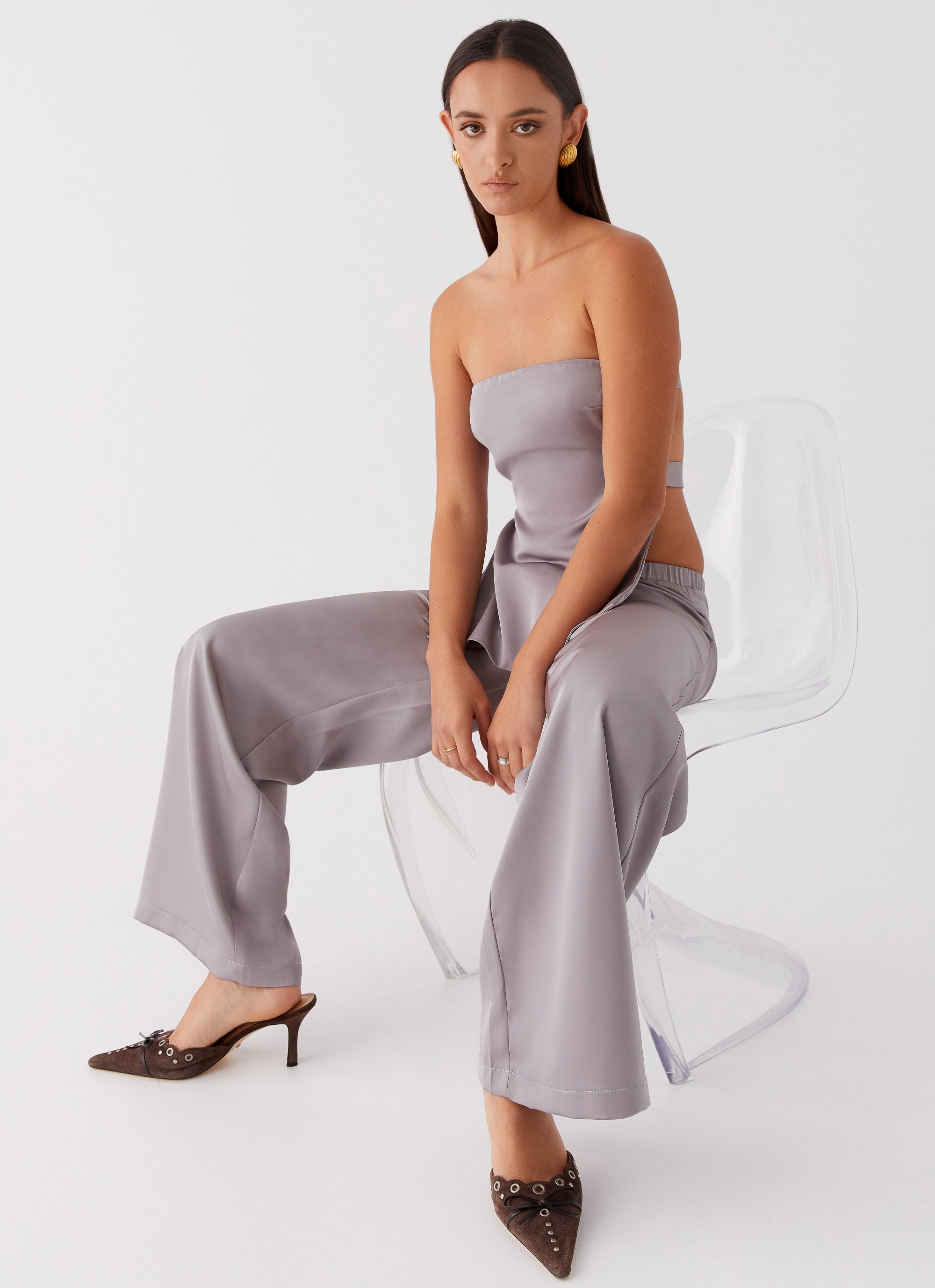 Palm Cove Satin Pants - Grey