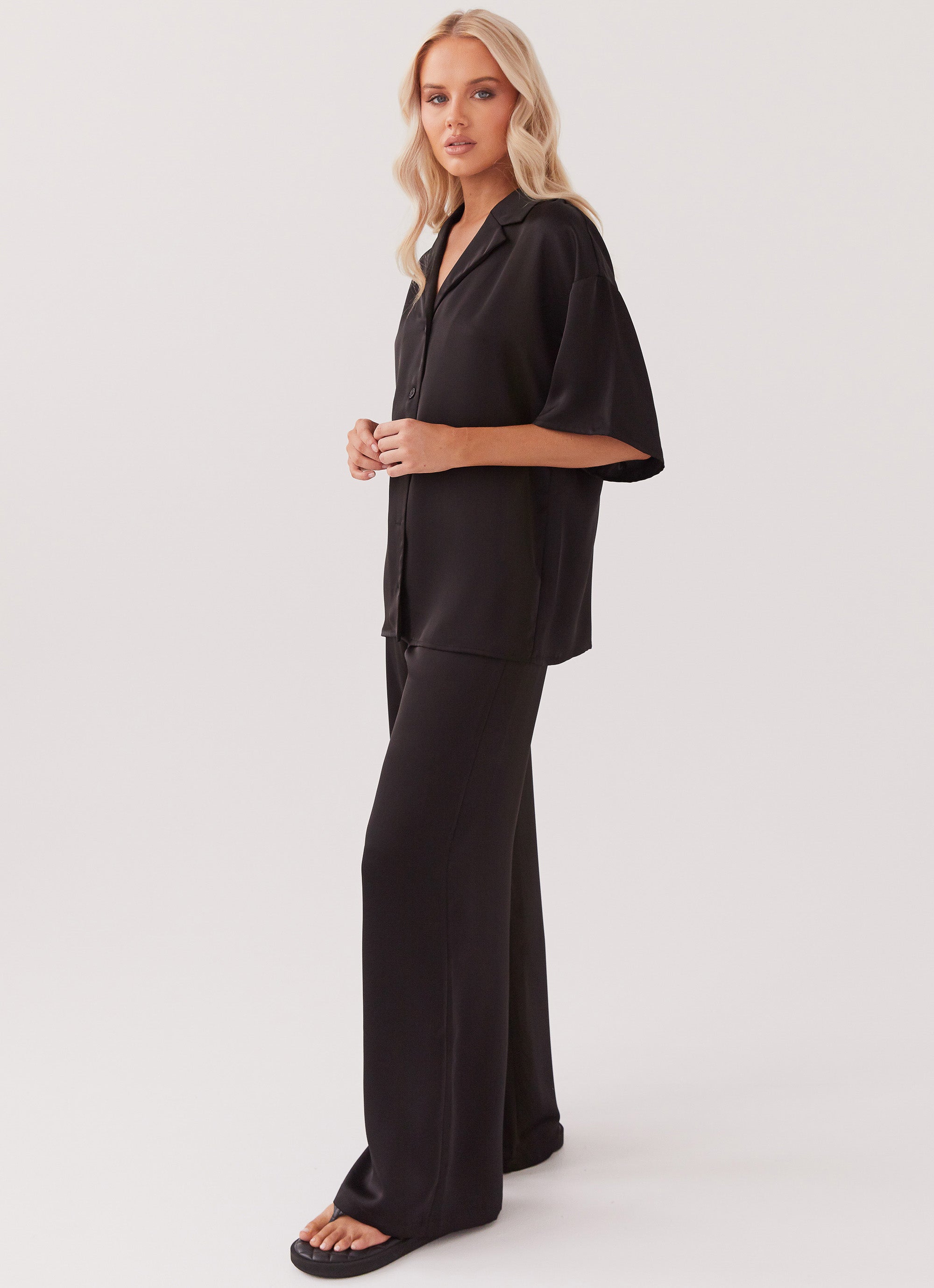 Palm Cove Satin Pants - Black