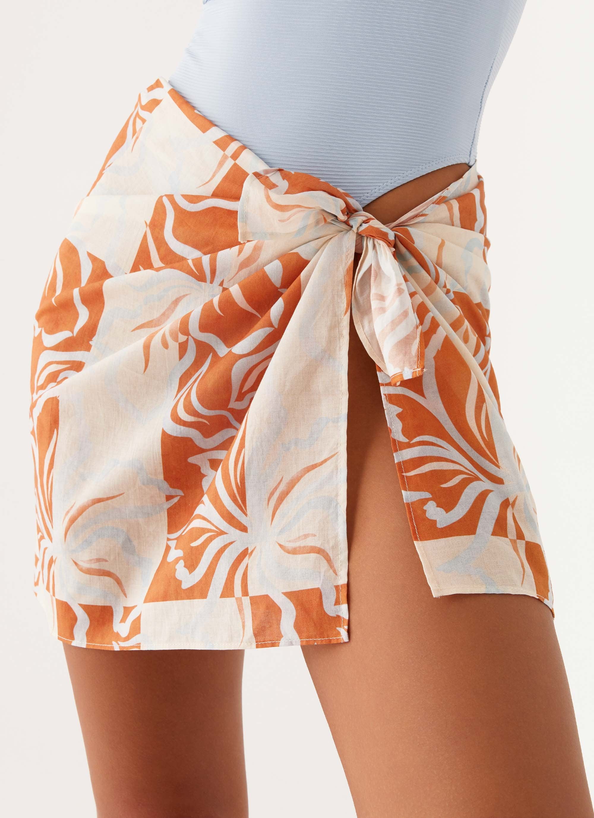 Ocean Is Calling Mini Sarong - Orange Blue Floral