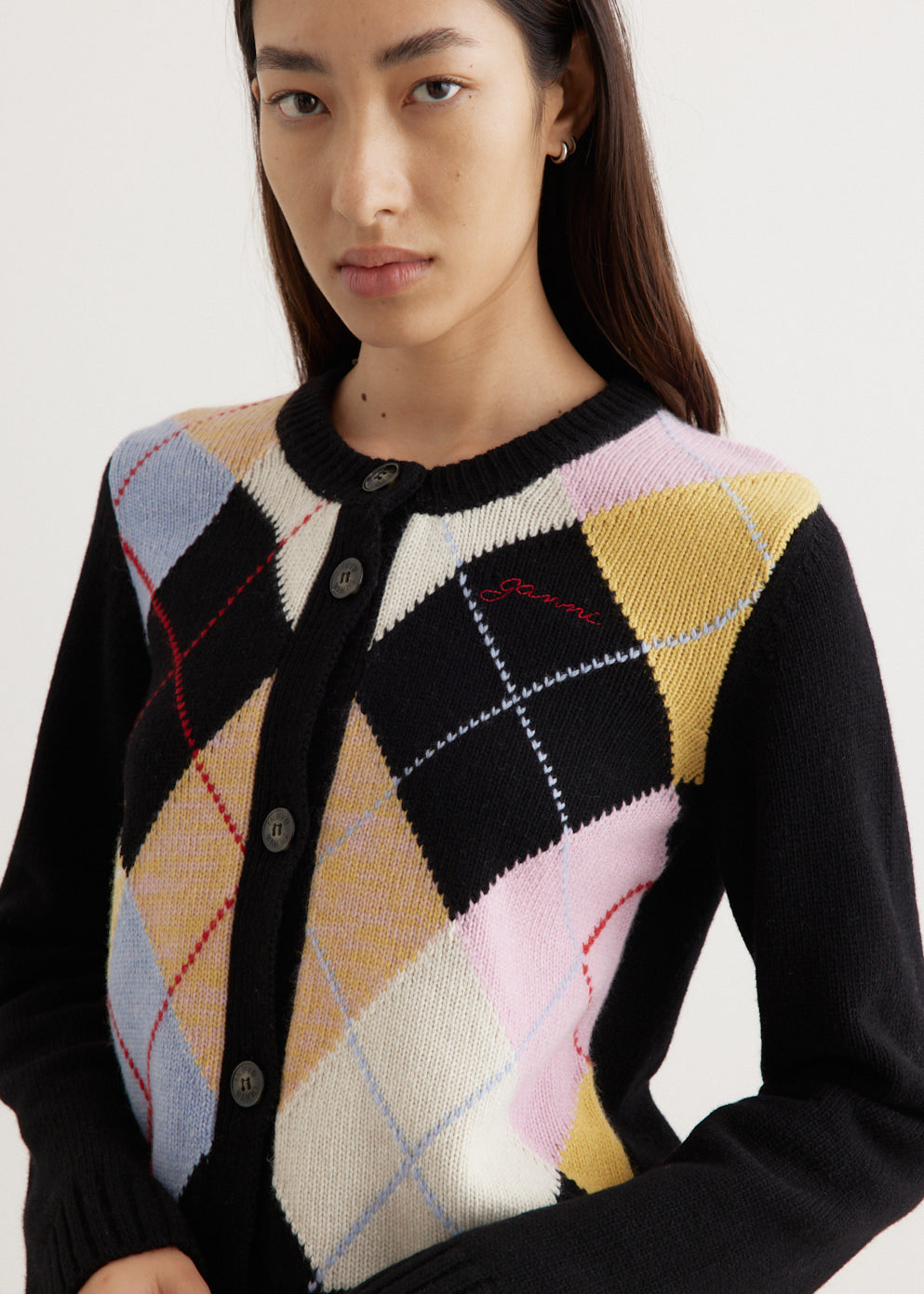 Harlequin Wool Mix Knit Cardigan