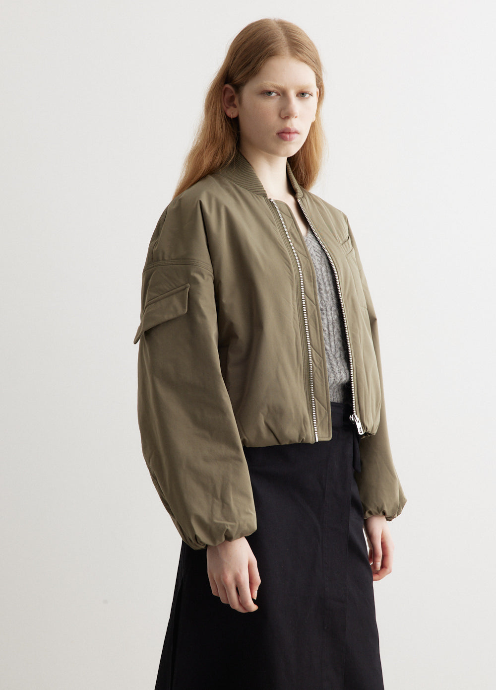 Light Twill Oversized Short Bomber Jacket