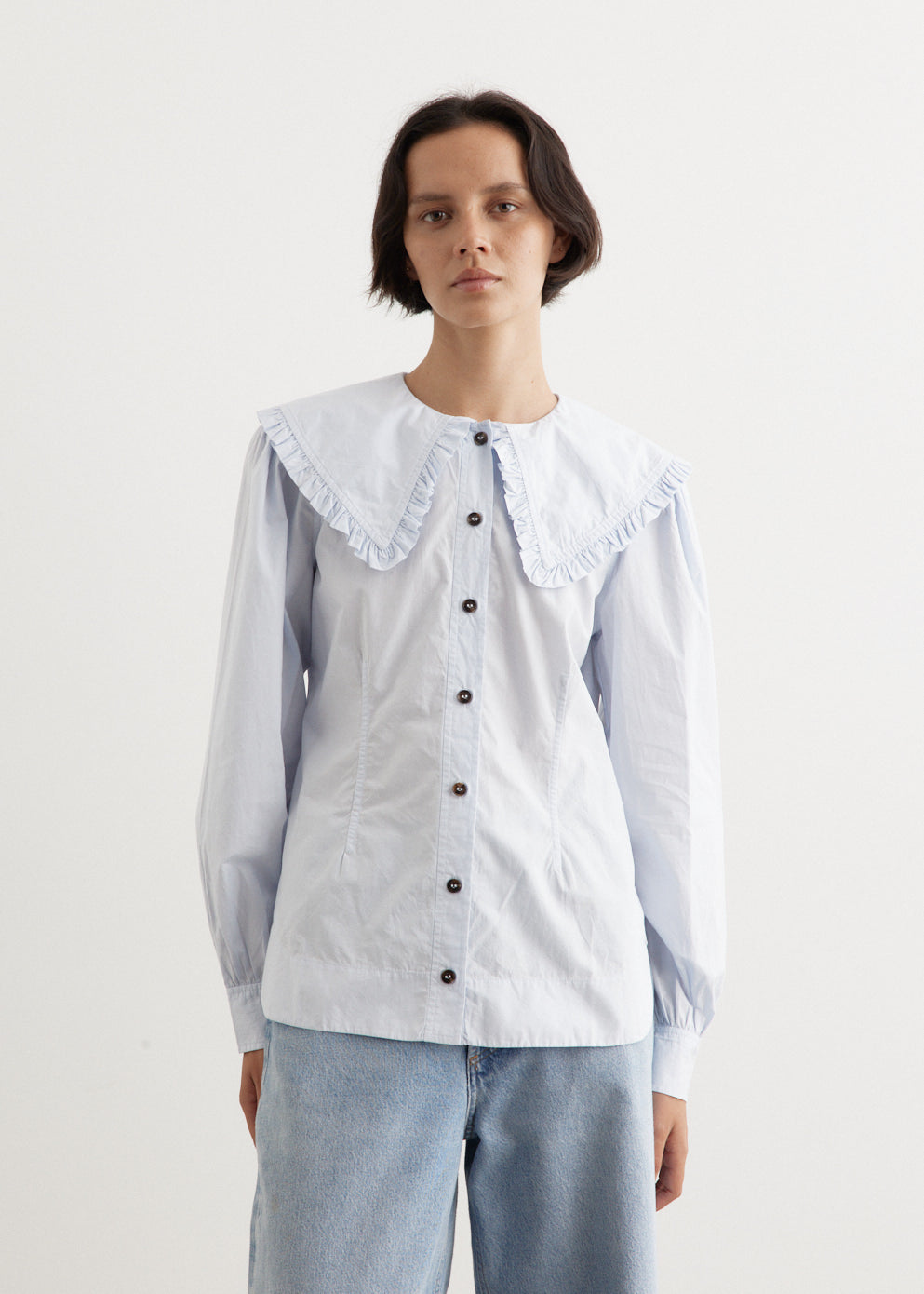 Cotton Poplin Frill Collar Shirt