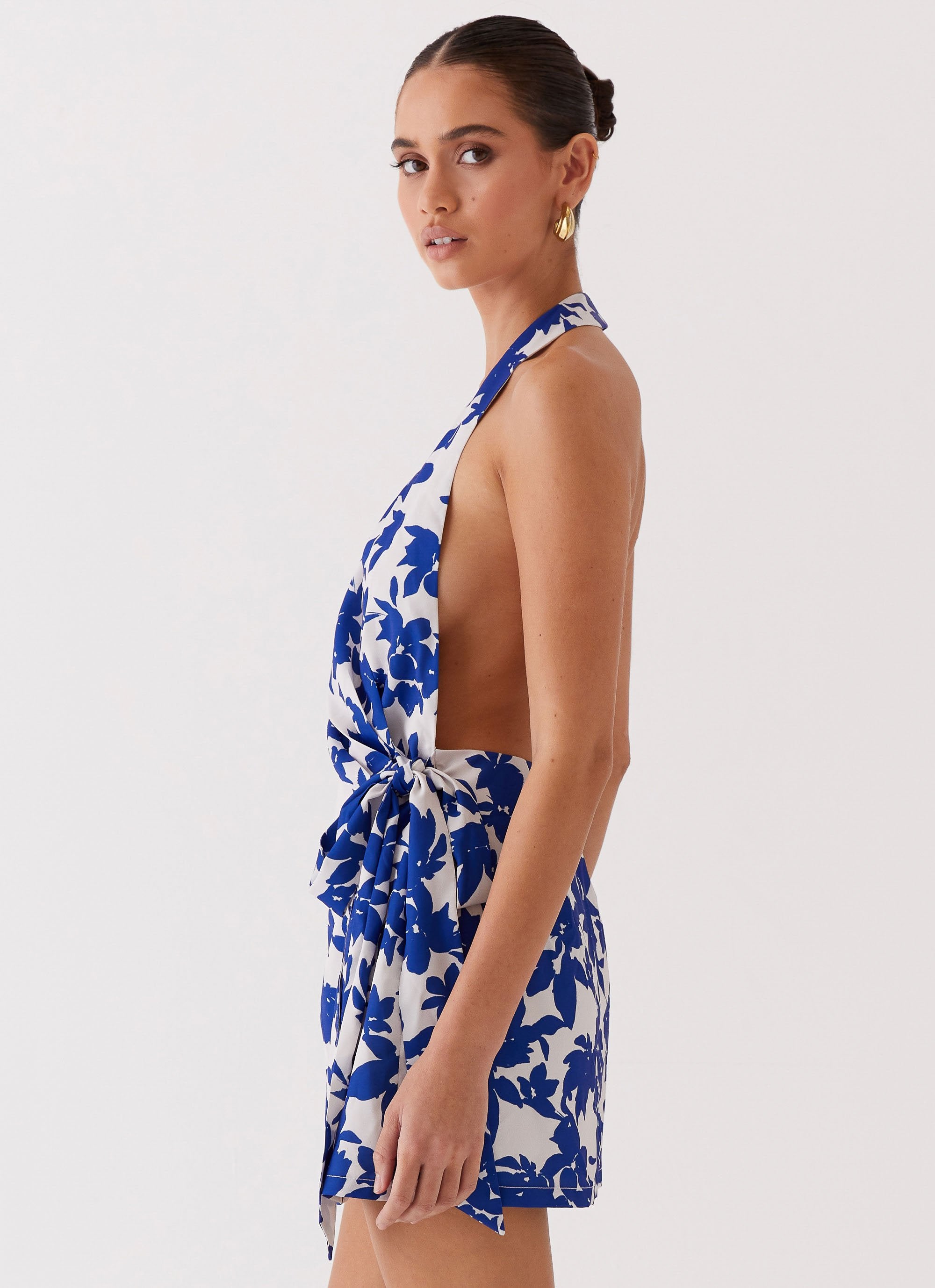 Street Blues Wrap Mini Dress - Blue Floral