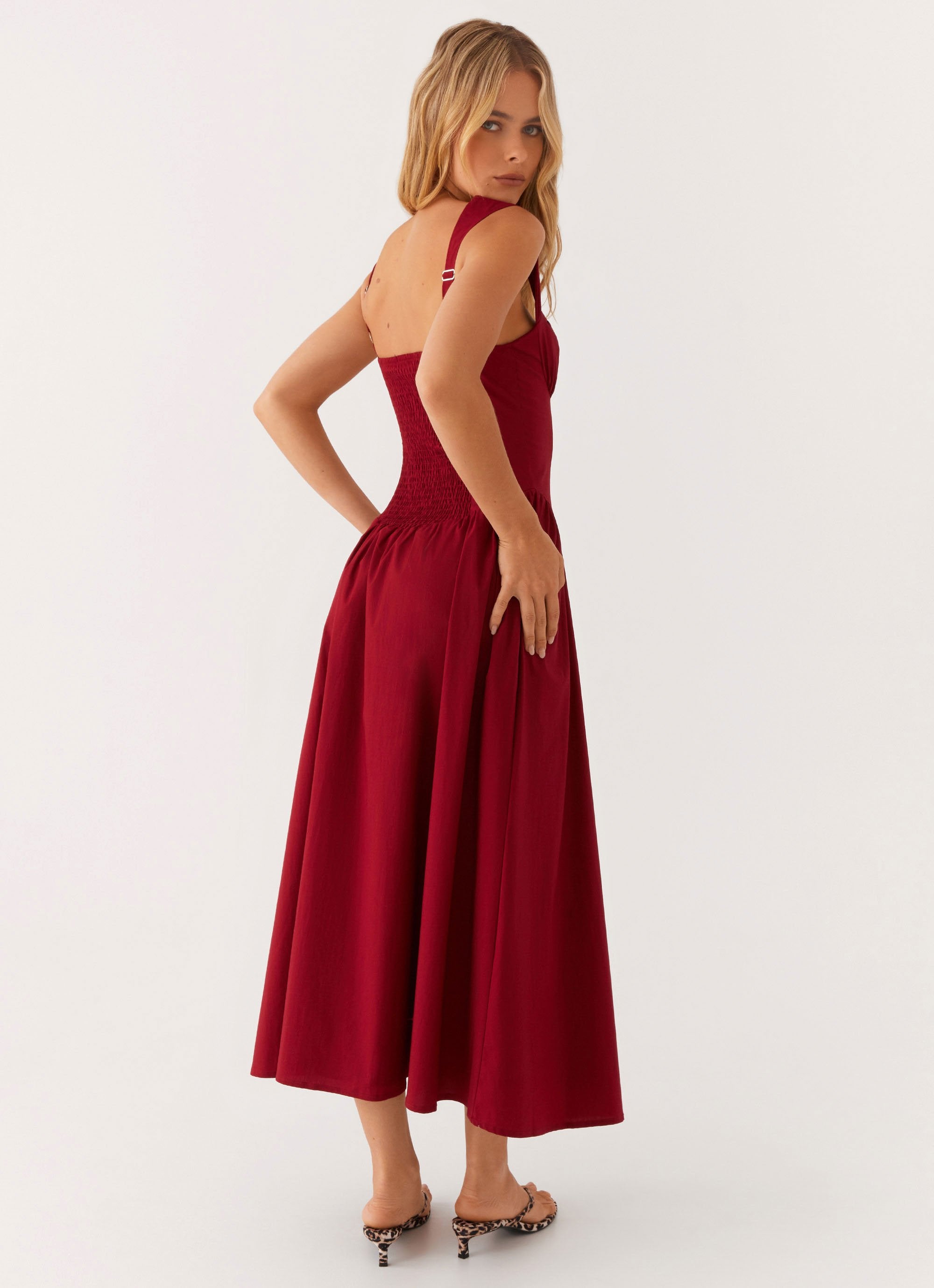 Emmalina Midi Dress - Deep Red