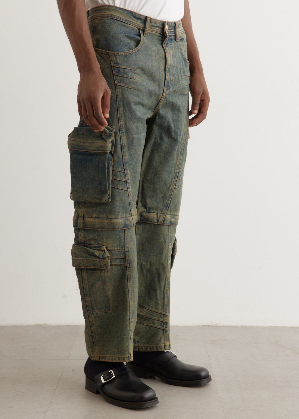 Cargo Coated Wide Leg Jeans