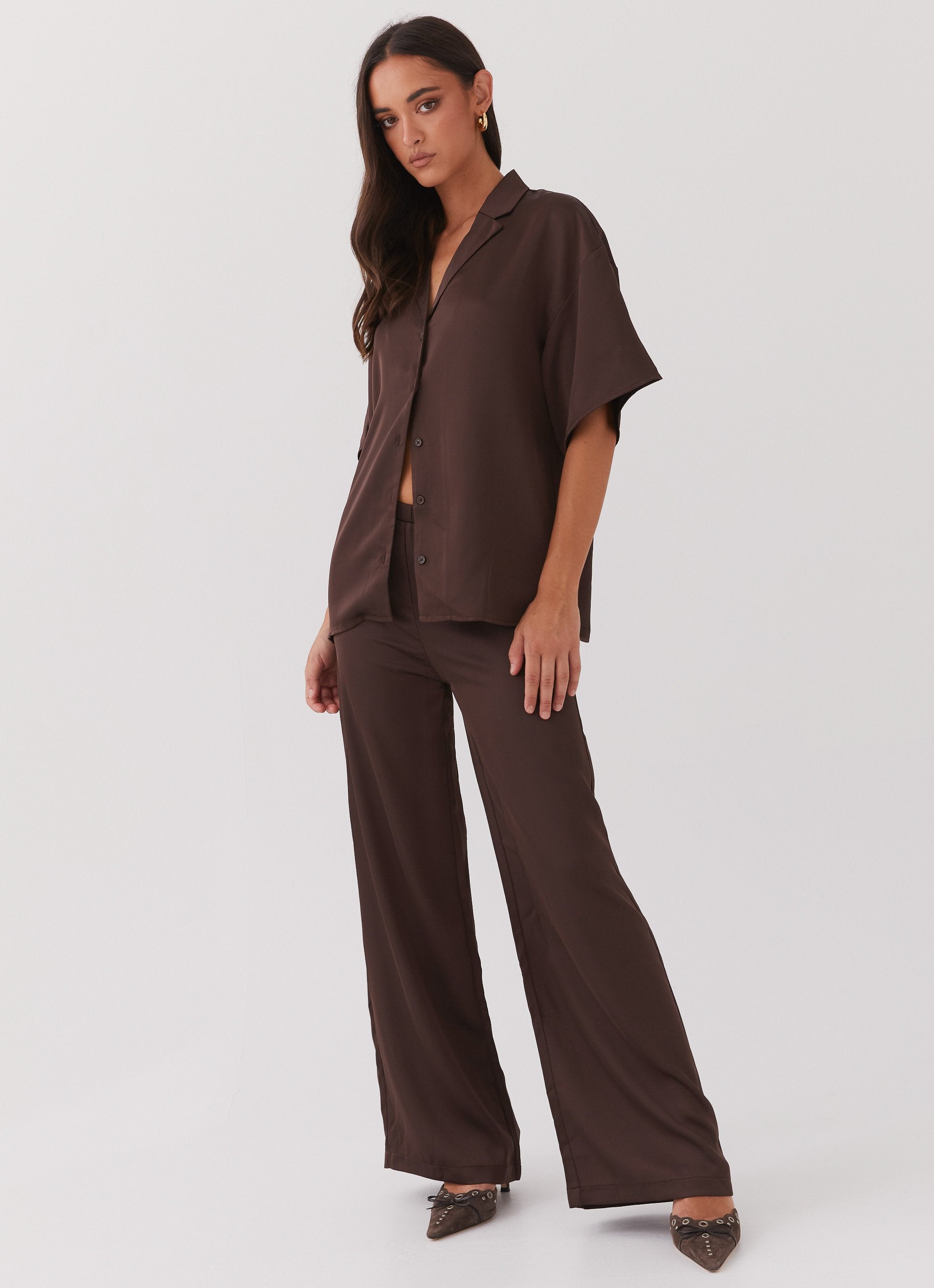 Palm Cove Satin Pants - Chocolate