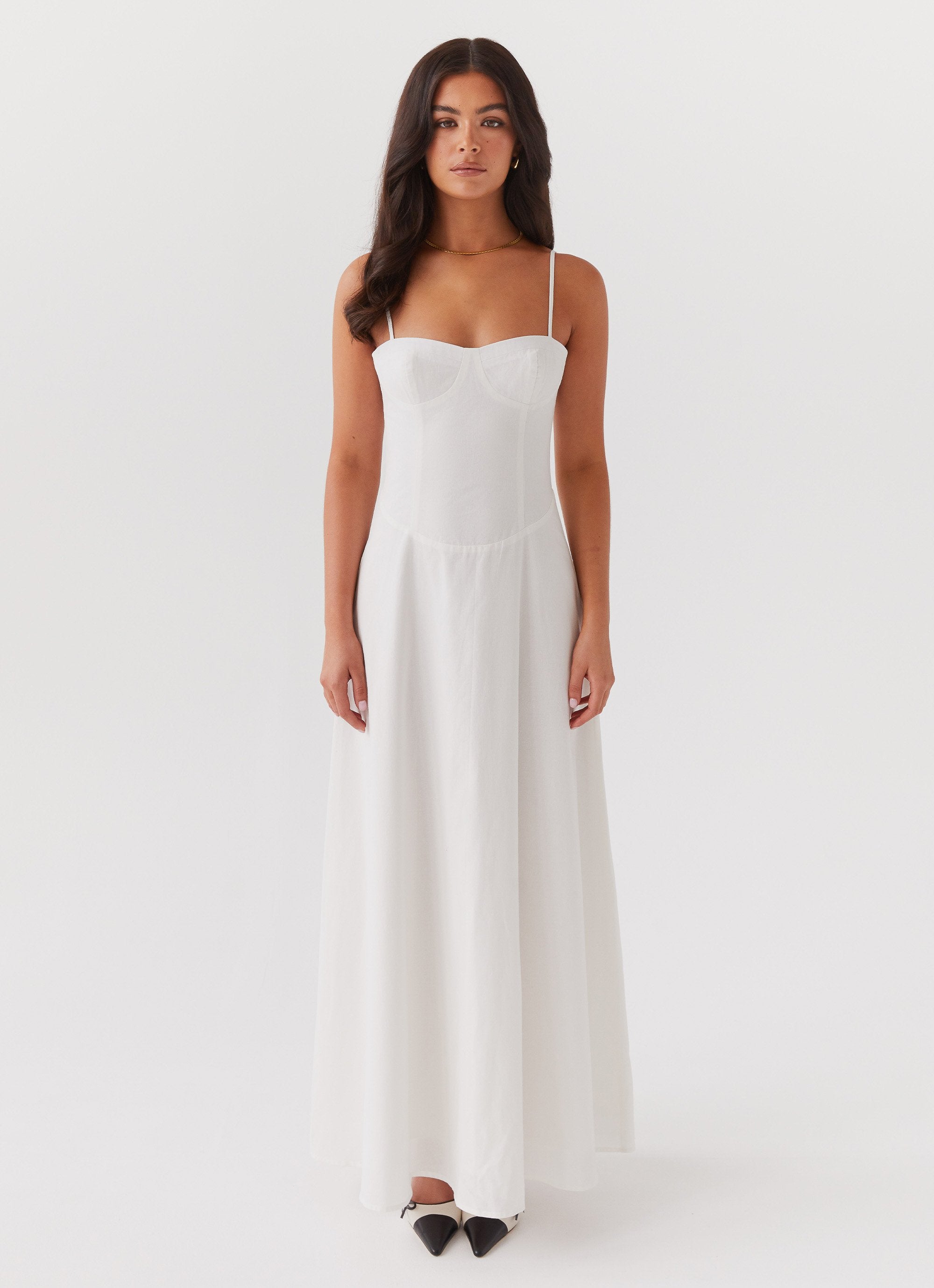 Angelina Linen Maxi Dress - White