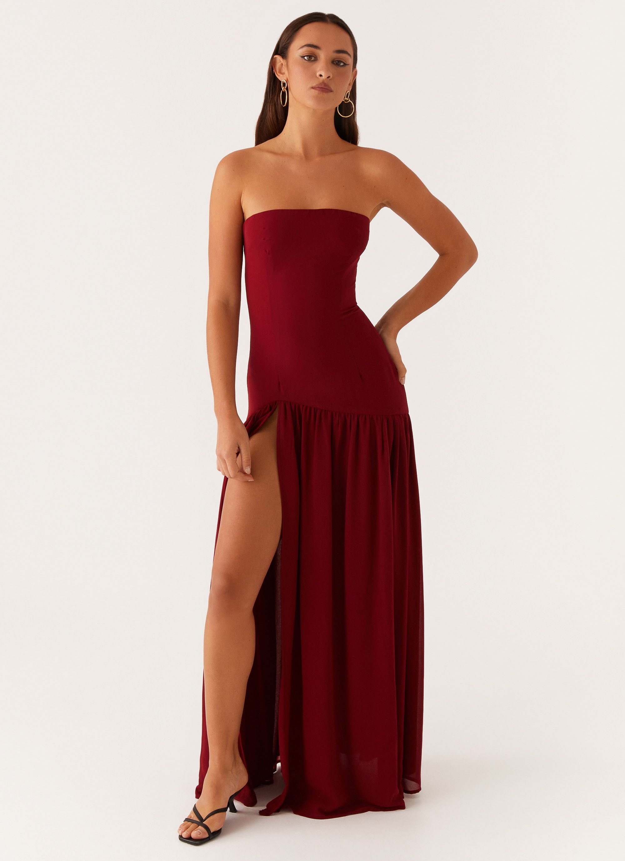 Eden Strapless Maxi Dress - Maroon