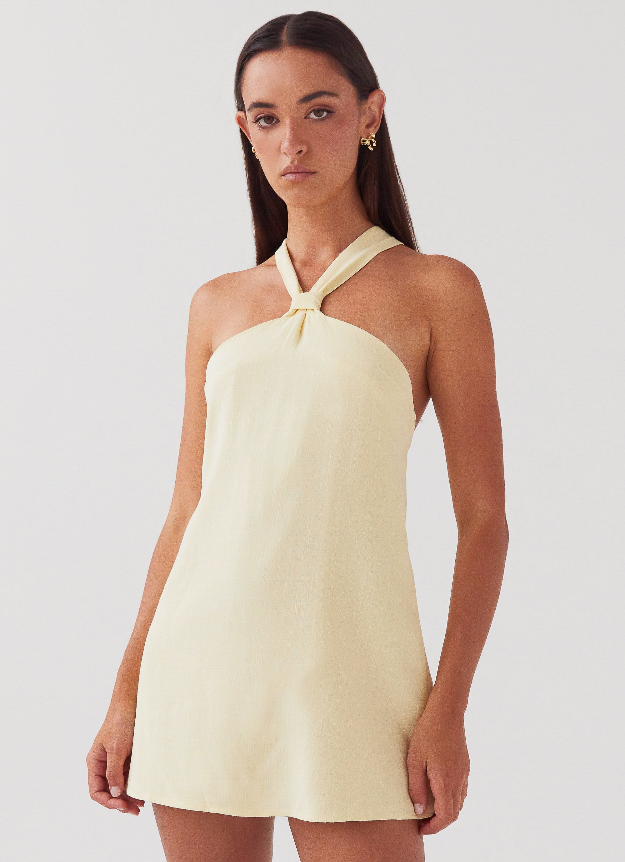 Keira Linen Mini Dress - Lemon