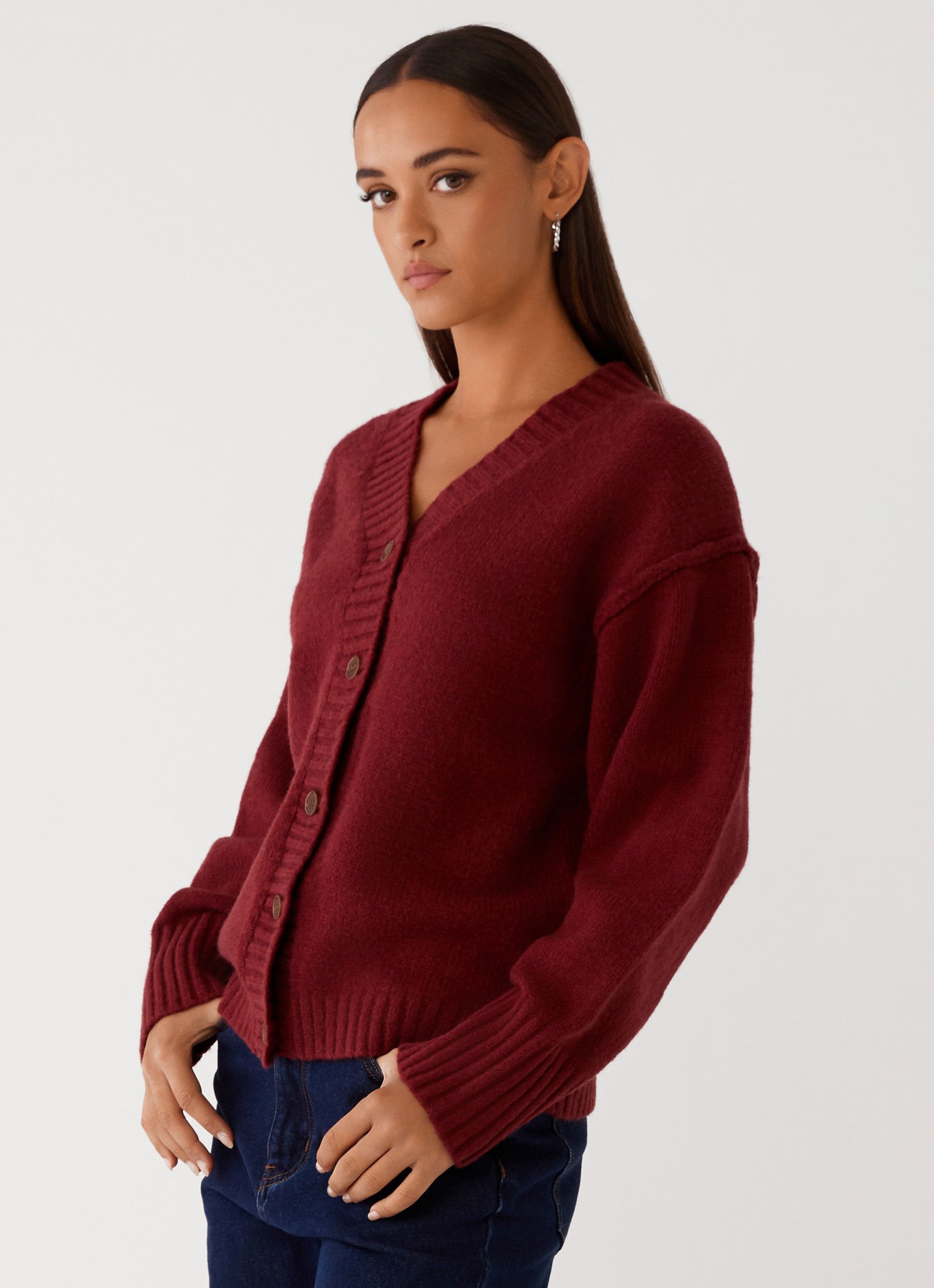 Tell Me More Oversized Cardigan - Maroon