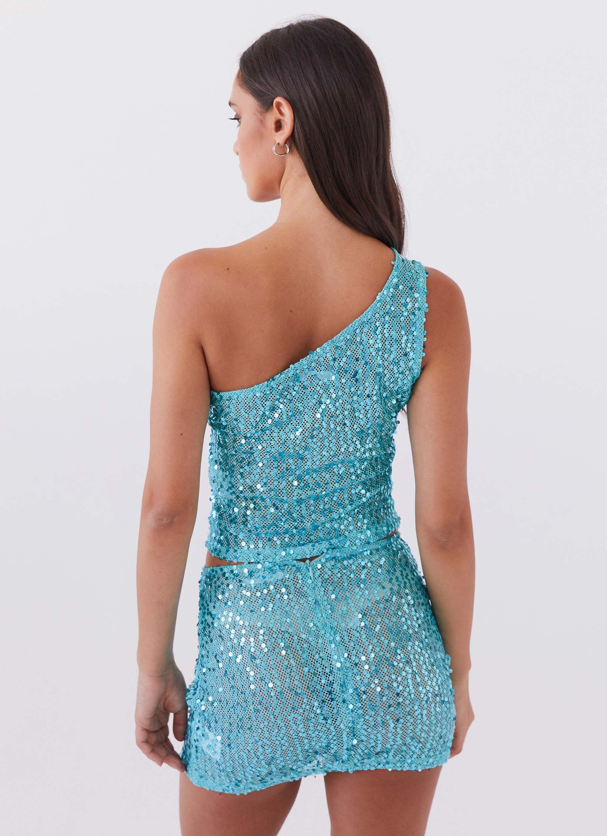 Neon Nights Sequin One Shoulder Top - Crystal