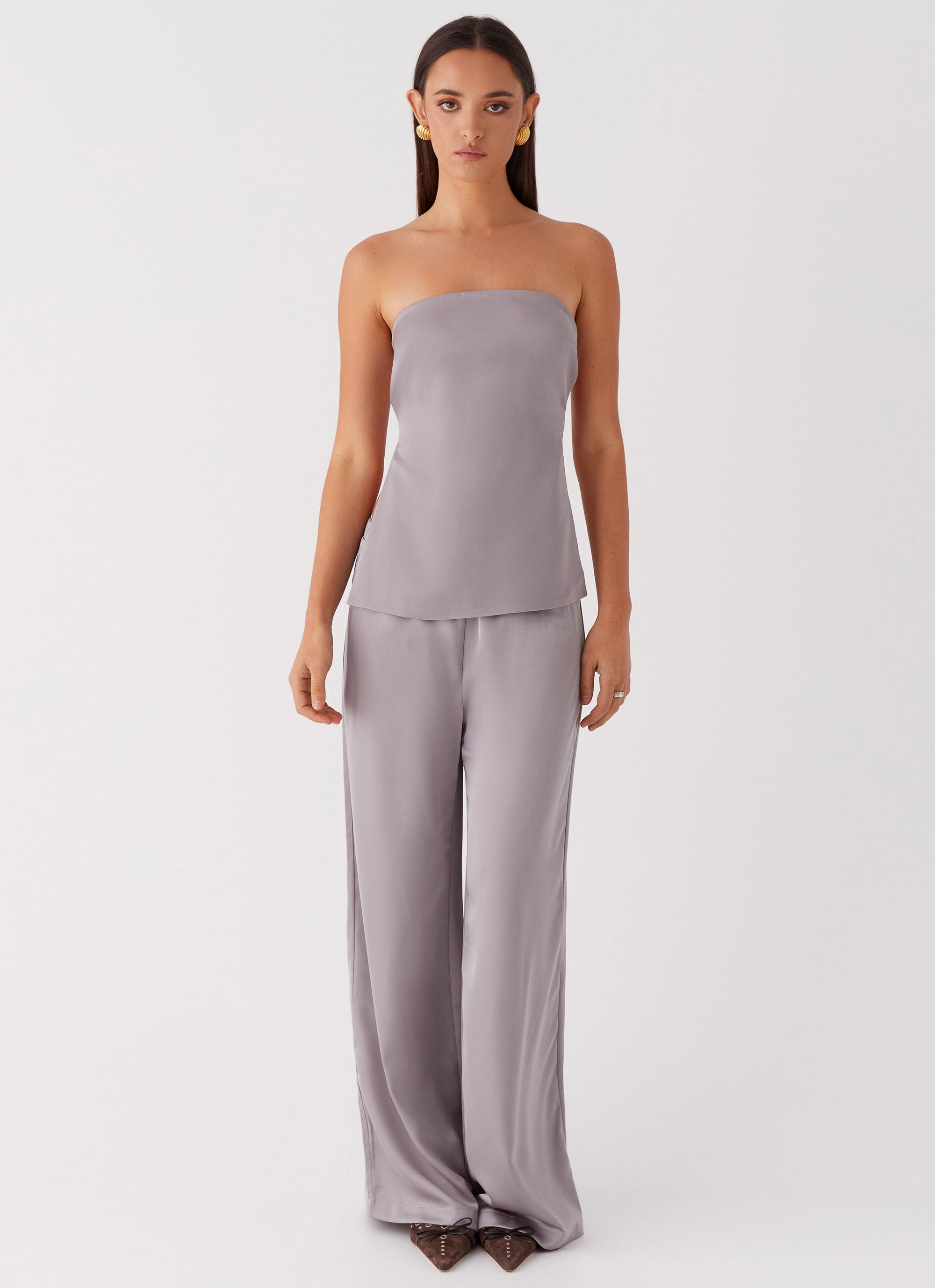 Palm Cove Satin Pants - Grey