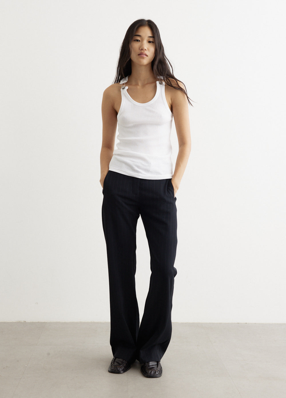 Ribbed Tank Top With Overall Buckles