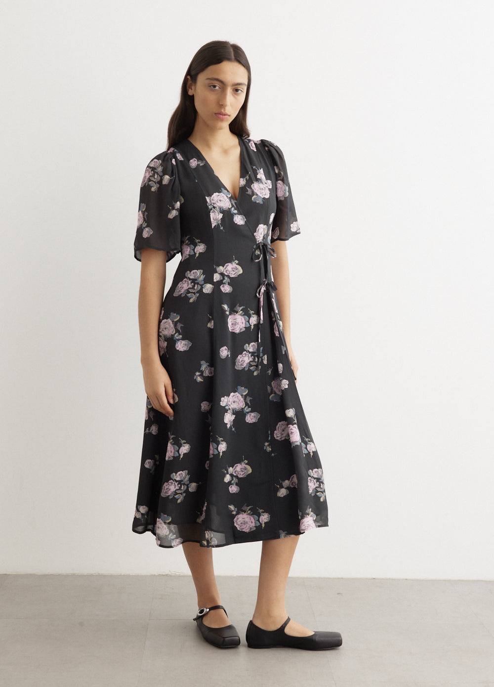 Fluid Crepe Wrap Midi Dress