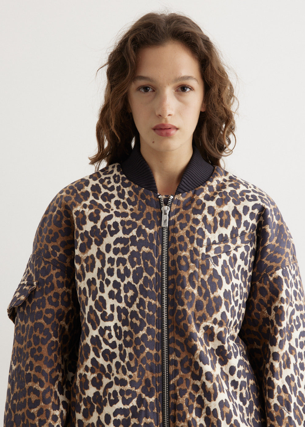 Printed Canvas Oversized Short Bomber Jacket