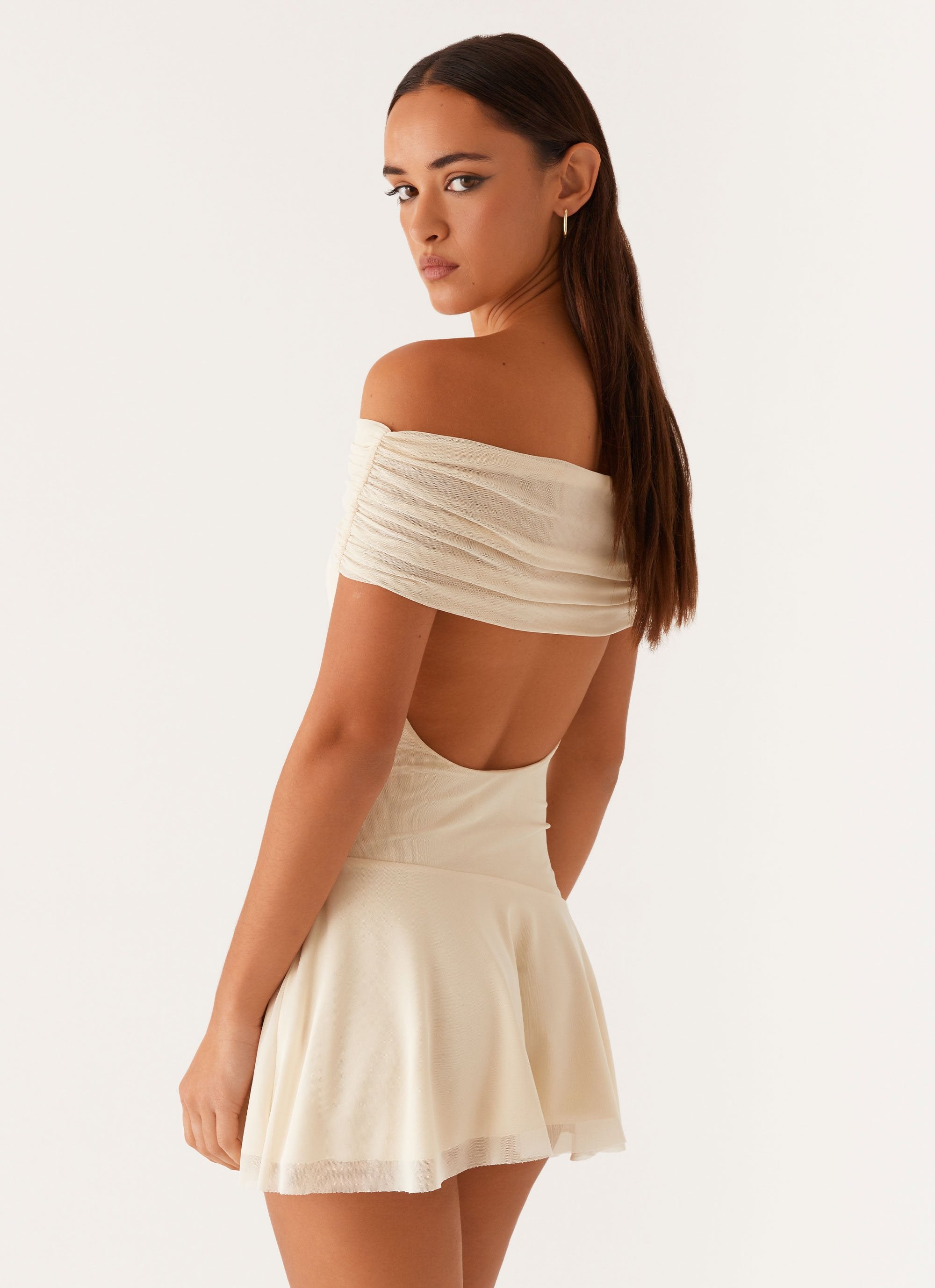 Finola Off Shoulder Mini Dress - Pastel Yellow