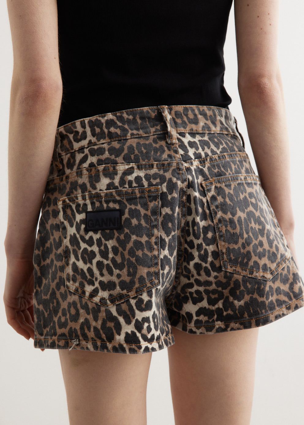 Leopard Printed Denim Shorts